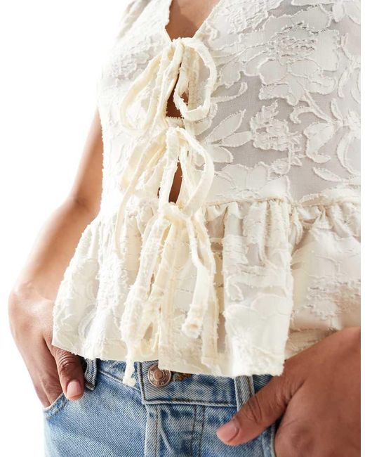 Miss Selfridge White Lace Sleeveless Tie Front Top