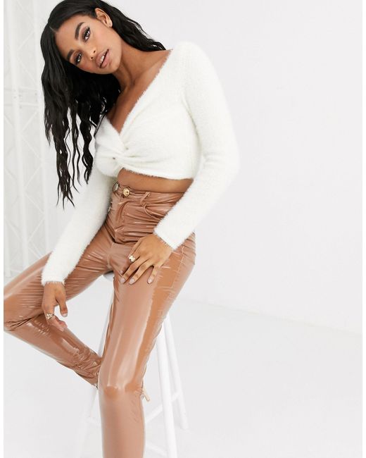 ASOS Fluffy Knitted Twist Front Crop 