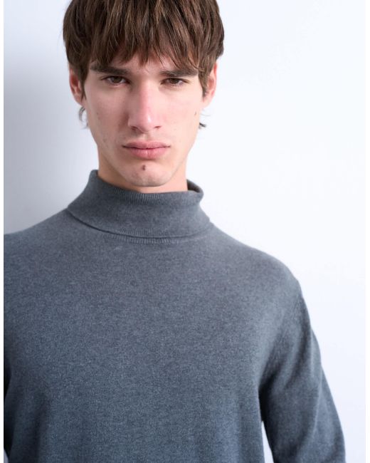 Topman Blue Essential Knitted Roll Neck for men