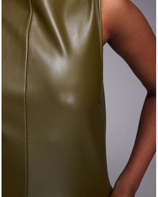 ASOS Green Pu High Neck Front Seam Top