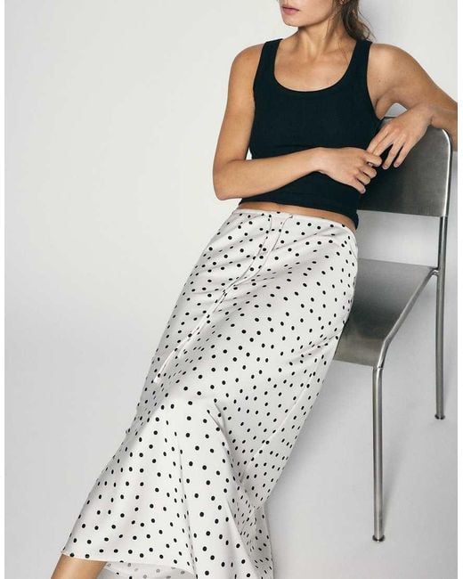 Pull&Bear White Satin Drawstring Midi Skirt