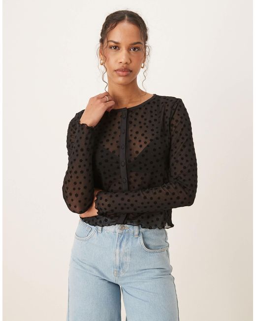 ASOS Black – langärmliges oberteil aus netzstoff