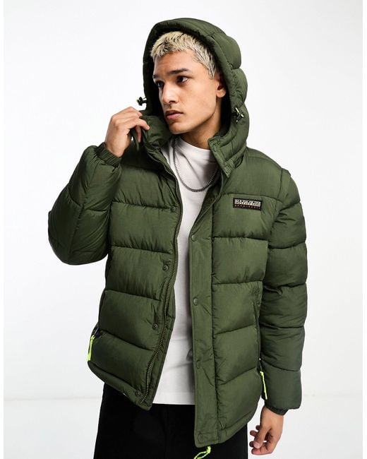 Napapijri Green Rick Water-repellent Puffer Jacket With Logo Patches for men