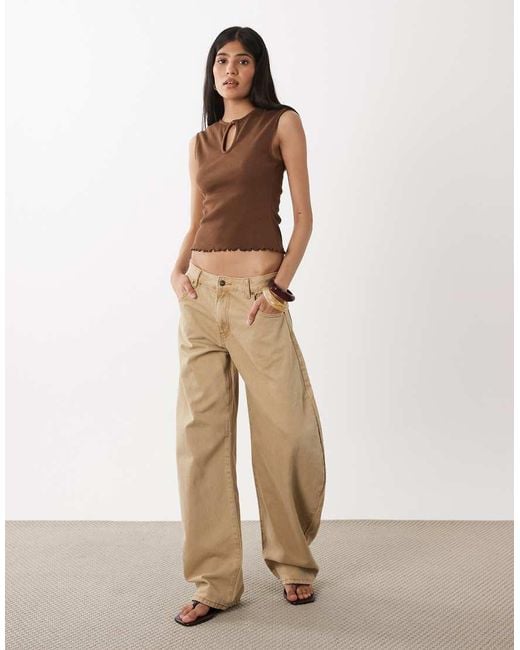 Miss Selfridge Brown Ribbed Tank Top With Keyhole Detail