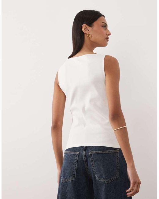 Mango White Cotton Rich Boat Neck Sleeveless Top