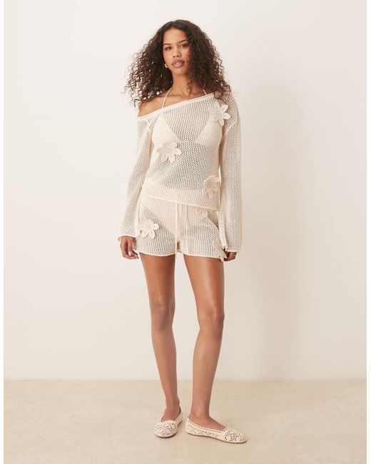 Jersey Asimétrico Con Diseño Floral Tridimensional De Punto De (Parte De Un Conjunto)-Blanco ASOS de color Natural