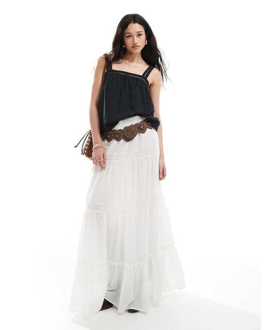 ASOS White Crinkle Cami Top With Lace Insert Detail And Tie Back