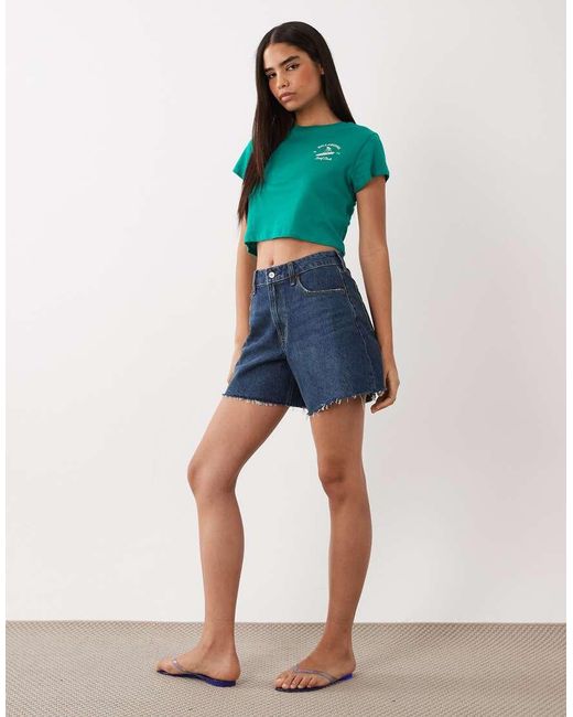 Billabong Green Surf Print Cropped Beach T-shirt