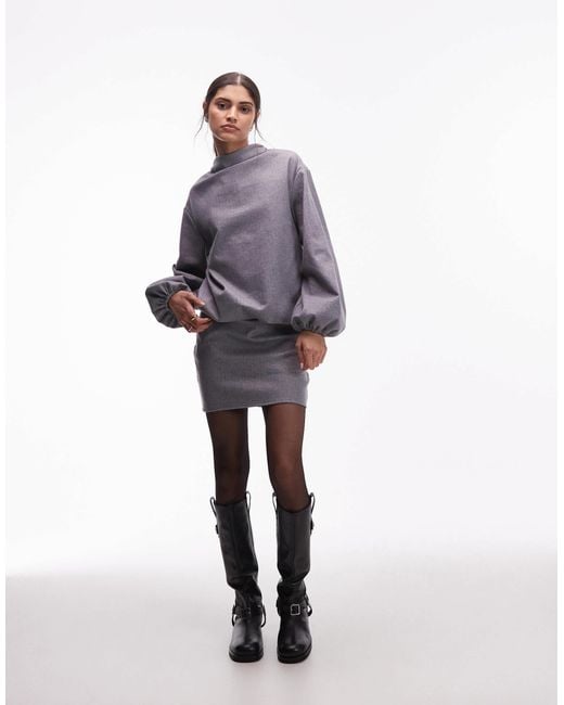 ASOS Gray Blouson High Neck Barrel Sleeve Mini Dress