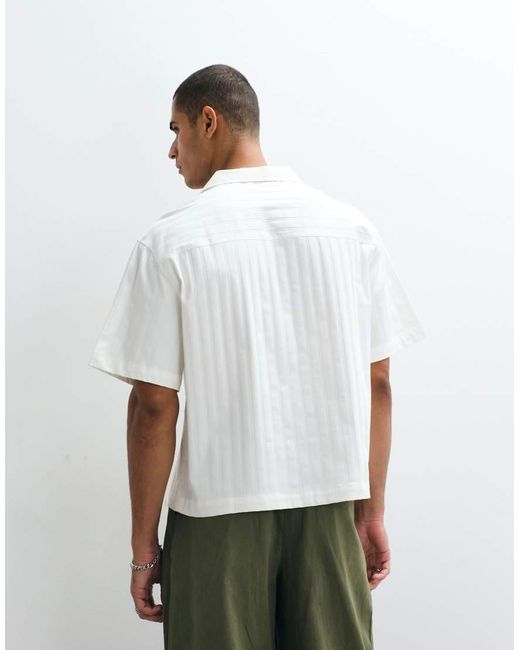 ASOS White Boxy Oversized Camp Collar Poplin Striped Shirt for men