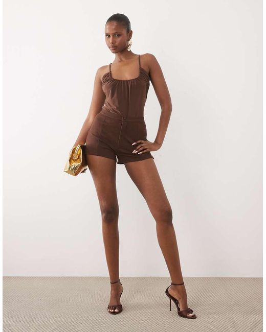 ASOS Brown Co-Ord Slinky U Scooped Bodysuit With Trim