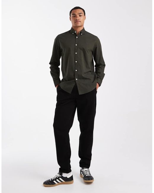 Threadbare Black Long Sleeve Oxford Shirt for men