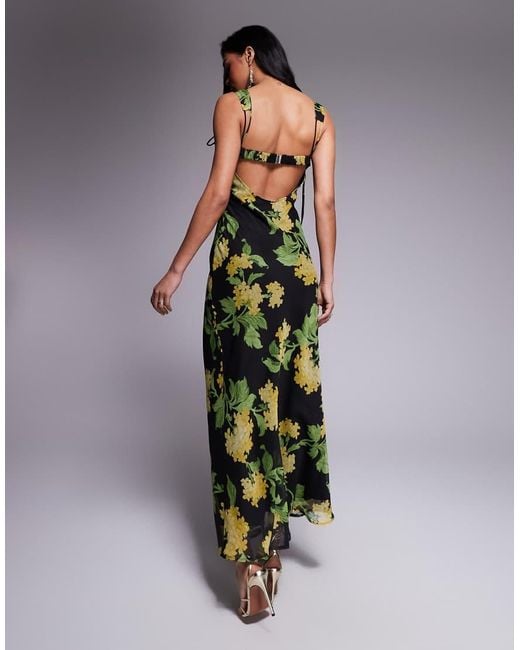 ASOS Multicolor Tie Detail Corset Bias Maxi Dress With Frills