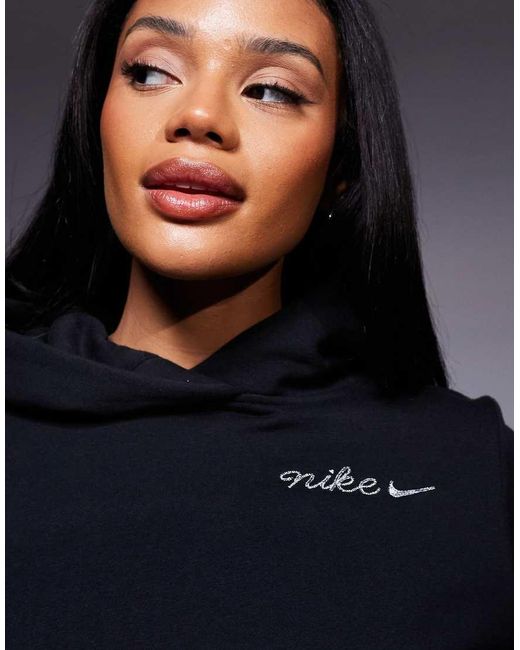 Nike Blue Embroidered Logo Cropped Hoodie