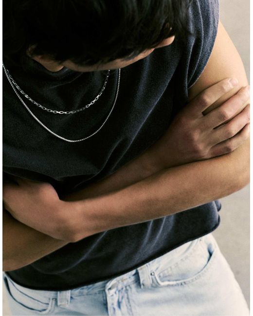 Pull&Bear – 2er-pack silberfarbene halsketten in White für Herren