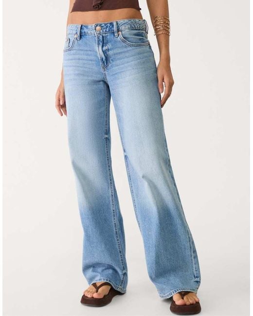 Stradivarius Blue D91 Low Rise Wide Leg Jean