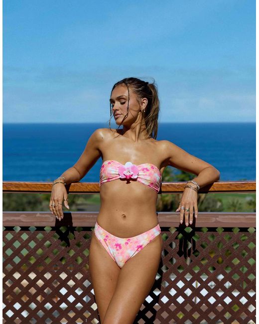 South Beach Blue X Misha Grimes Floral Abstract Print High Leg Bikini Bottom