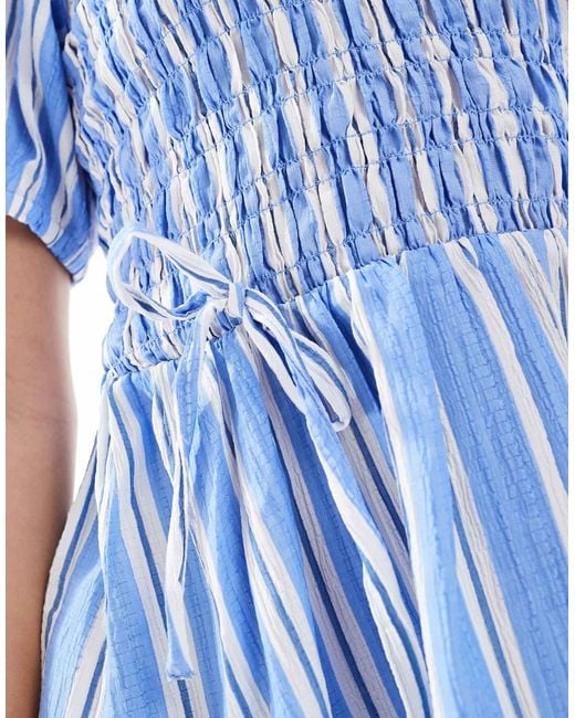 Robe courte à fronces et rayures New Look en coloris Blue