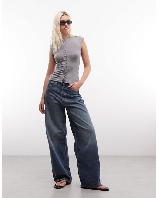 Weekday Gray Button Front Top
