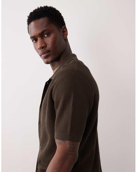 Mango Brown 100% Cotton Waffle Knit Button Down Cardigan for men