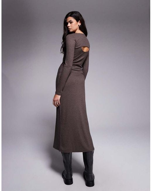 ASOS Purple Ribbed Long Sleeve Button Scoop Maxi Dress With Cardigan Detail