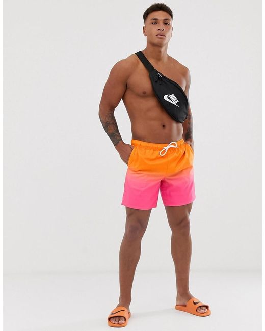 ASOS Pink Swim Shorts With Orange Ombre Print for men