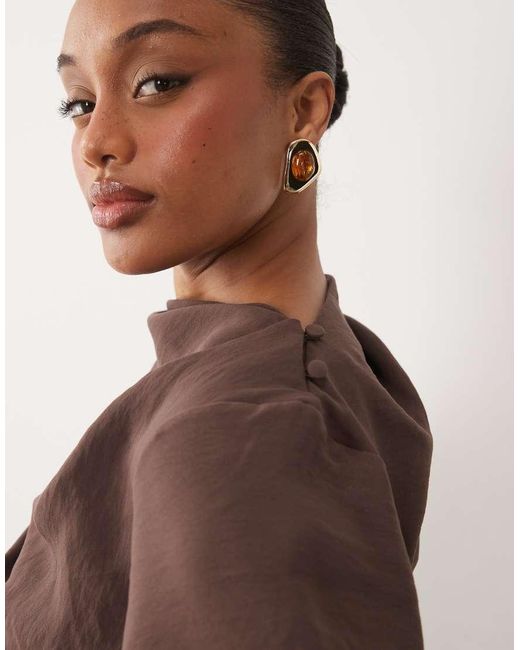 ASOS Brown Asos Design Tall High Neck Drape Maxi Dress With Drape Skirt