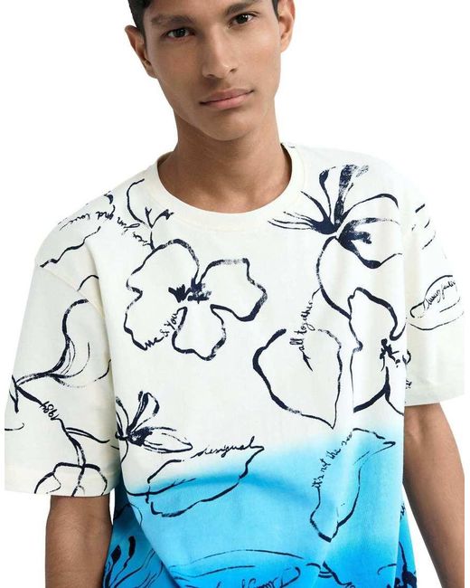 Desigual Blue Tropical Gradient T-Shirt for men