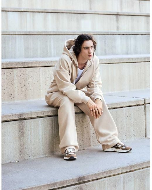 Bershka Natural Boxy Zip-up Hoodie for men