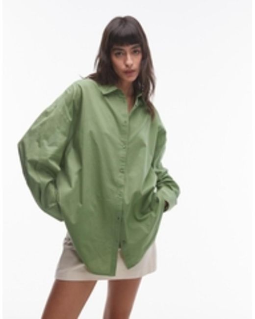 TOPSHOP Green Oversized Cotton Voile Shirt