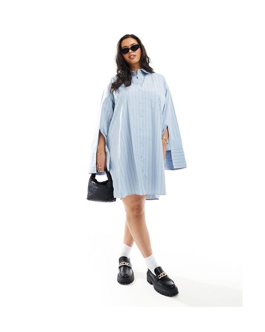 ASOS Blue Asos Design Curve Oversized Shirt Dress With Double Pocket Detail