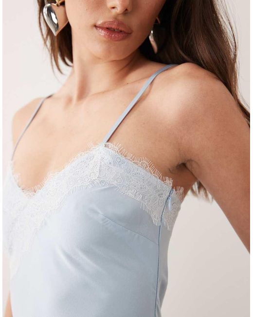 New Look White Contrast Lace Strappy Satin Midi Dress
