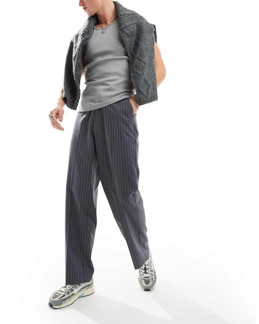 ASOS Gray Smart High Waist Wide Leg Smart Trousers for men