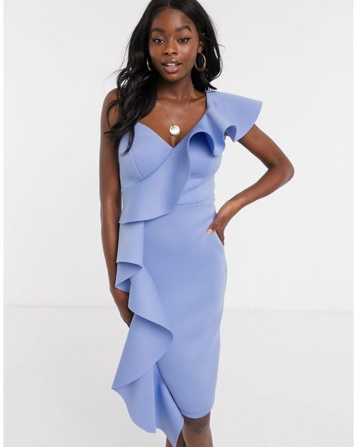 Lipsy X Abbey Clancy Ruffle One Shoulder Midi Dress in Blue Lyst