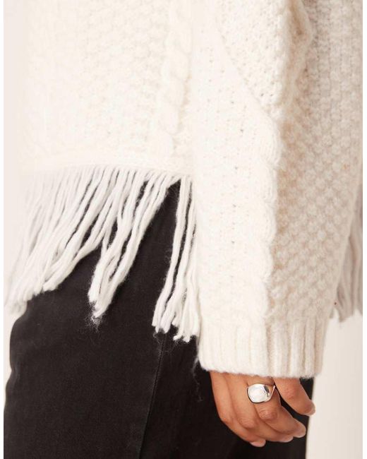 ASOS Natural Asos Design Curve Cable Knit Crew Neck Fringe Jumper