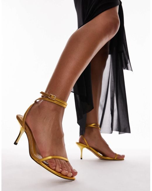 TOPSHOP Brown Wide Fit Fina Barely There Mid Heeled Sandals