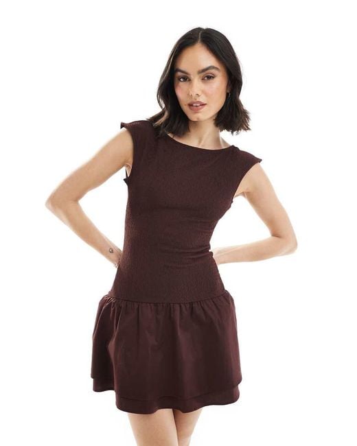 Bershka Brown Shir Puffball Mini Dress