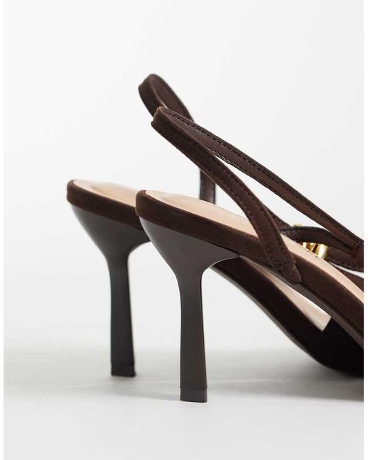 New Look Brown Asymmetric Metal Detail Sling Back Heeled Shoe