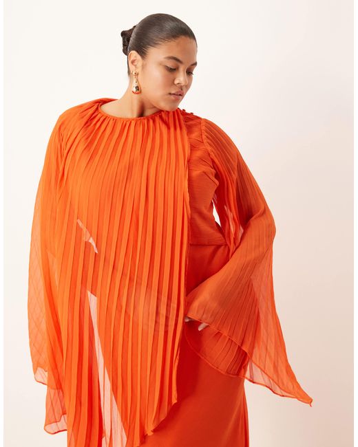 ASOS Orange Asos Design Curve exaggerated Pleated Sleeve Bias Maxi Dress