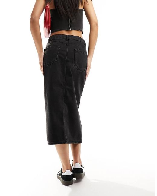 ONLY Black Denim Midi Skirt With Front Split