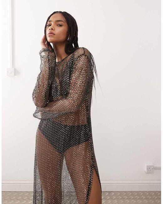 Noisy May Natural Sequin Mesh Maxi Dress