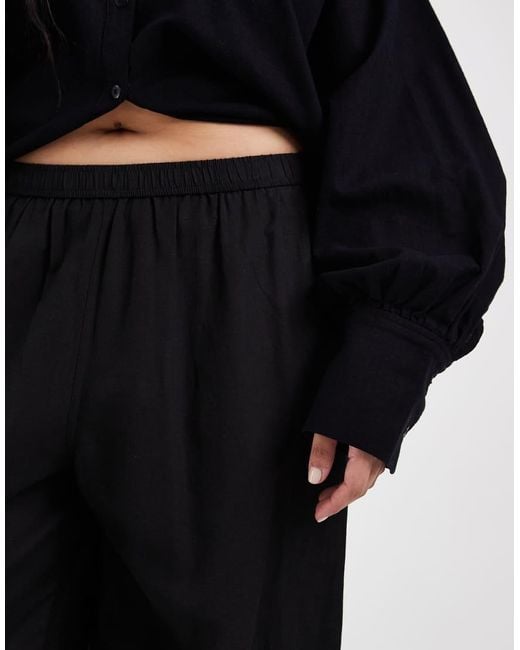 ASOS Black Asos Design Curve Ipanema Sheer Linen Blend Wide Leg Beach Pants