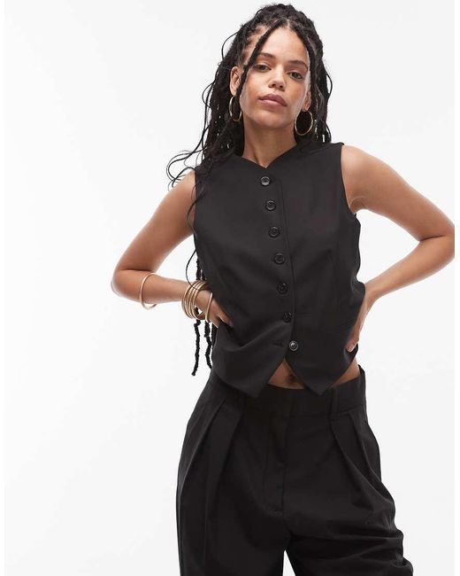 Mango Black High Neck Waistcoat Co-ord
