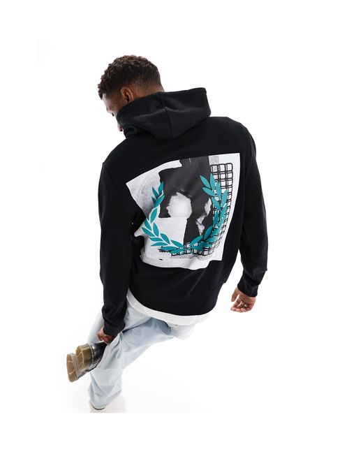 Fred Perry Black Rave Graphic Backprint Hoodie for men