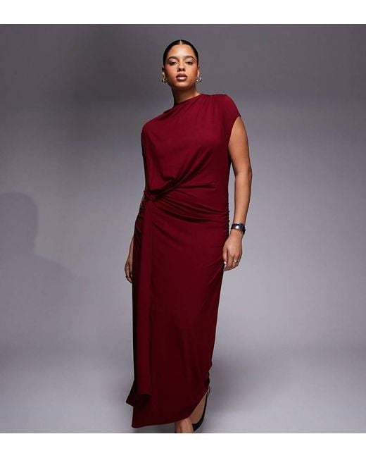 ASOS Asos Design Curve Draped Cap Sleeve Midaxi Dress-red
