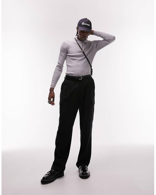 Topman Gray Knitted Rib Polo for men