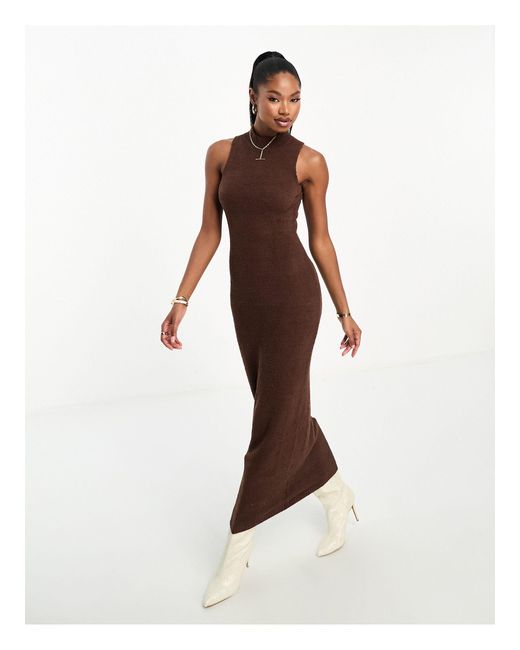 Aria Cove Brown Knitted Sleeveless Boucle Maxi Jumper Dress