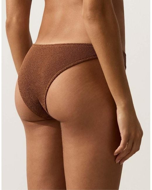 Oysho Brown Medium-Coverage U-Cut Crinkle Bikini Briefs