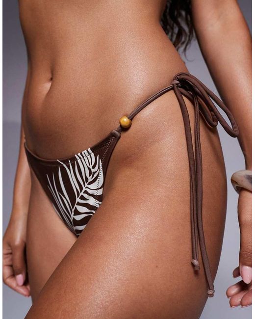 Candypants Bikinibroekje Met Kralen, Gestrikte Zijkanten En Print in het Black