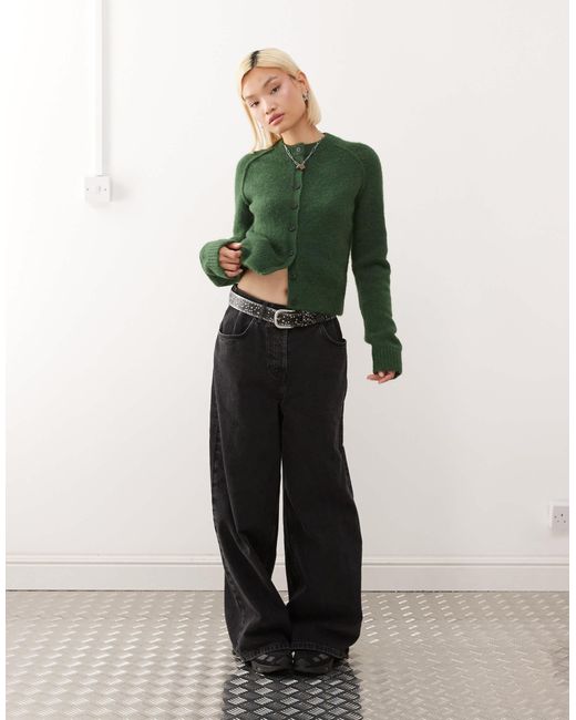Weekday Green Wool Blend Fitted Cardigan